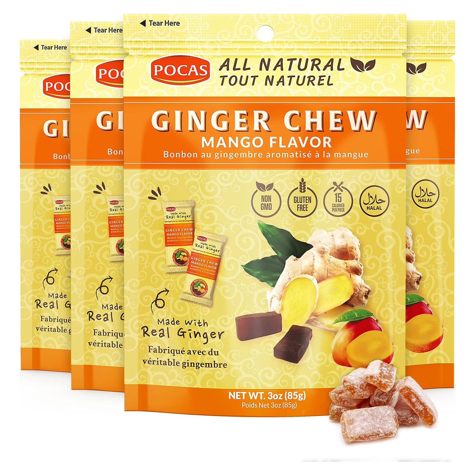 Caramelos de Jengibre Pocas Mango - 340g, Bajas Calorías