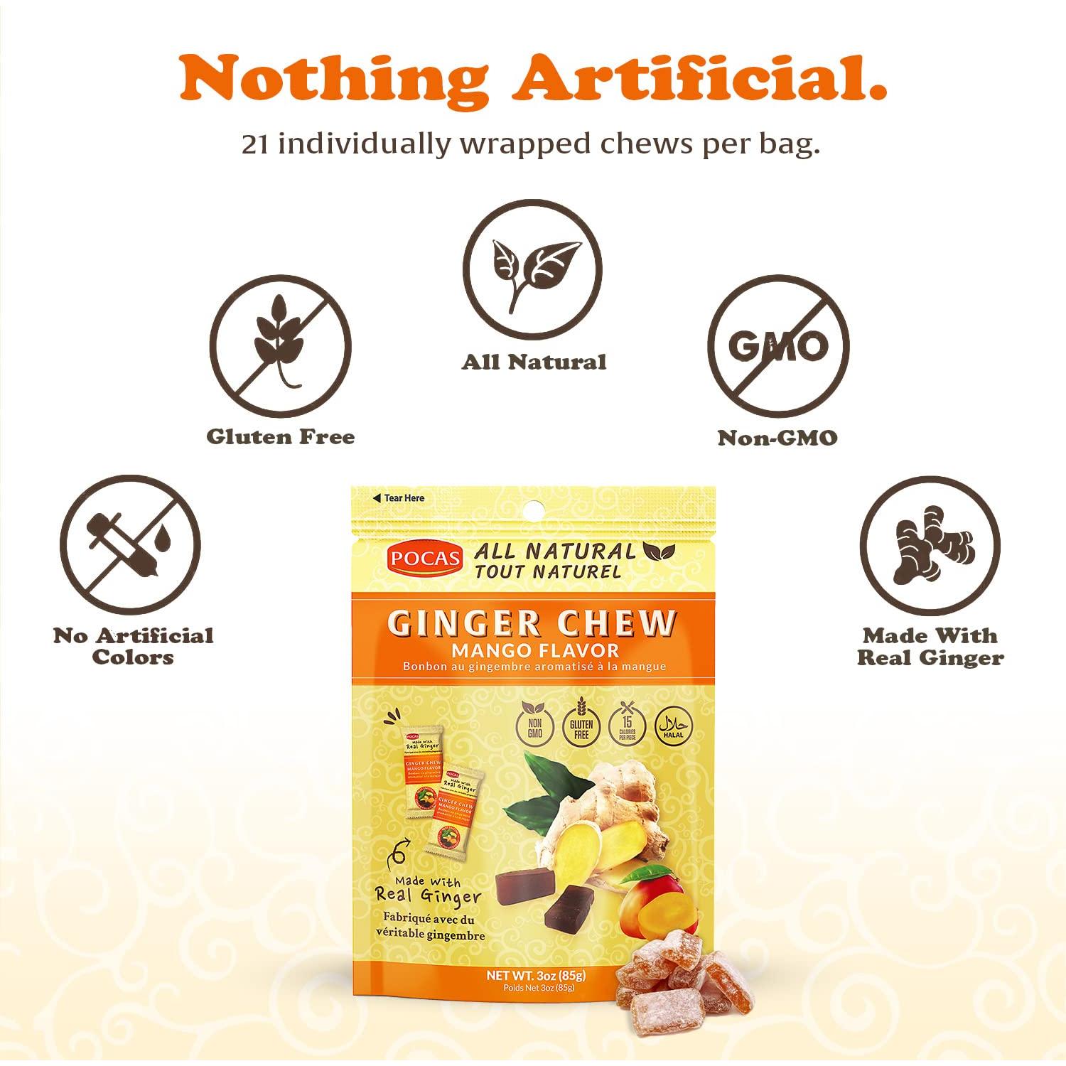 Caramelos de Jengibre Pocas Mango - 340g, Bajas Calorías