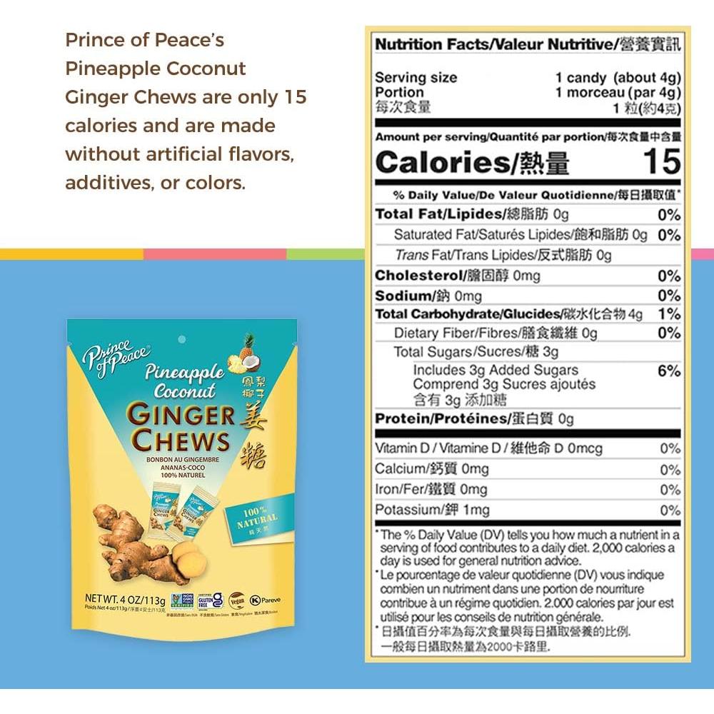 Caramelos de Jengibre Príncipe de la Paz Piña y Coco 113 g