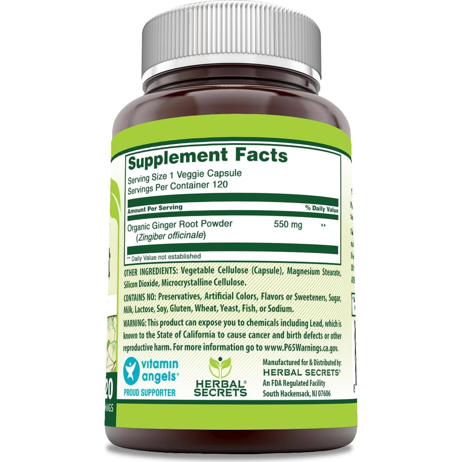 Suplemento de Jengibre Herbal Secrets 550 Mg 120 Cápsulas