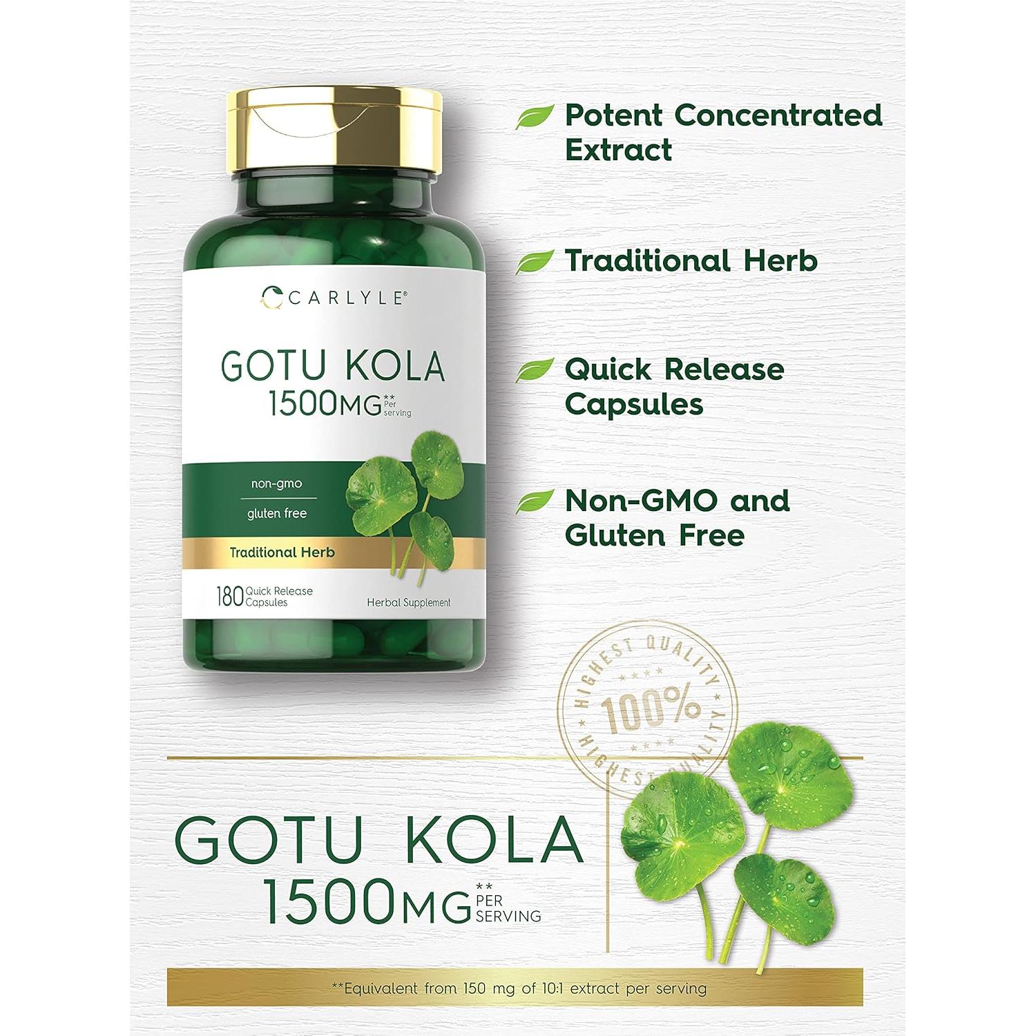 Cápsulas de Gotu Kola Carlyle 1500mg - 180 Unidades - Sin Gluten