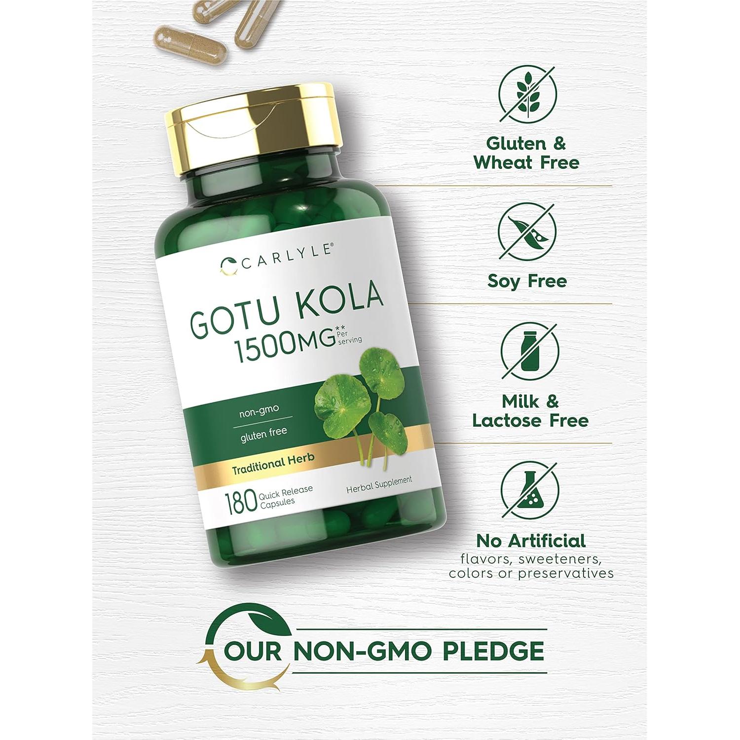 Cápsulas de Gotu Kola Carlyle 1500mg - 180 Unidades - Sin Gluten