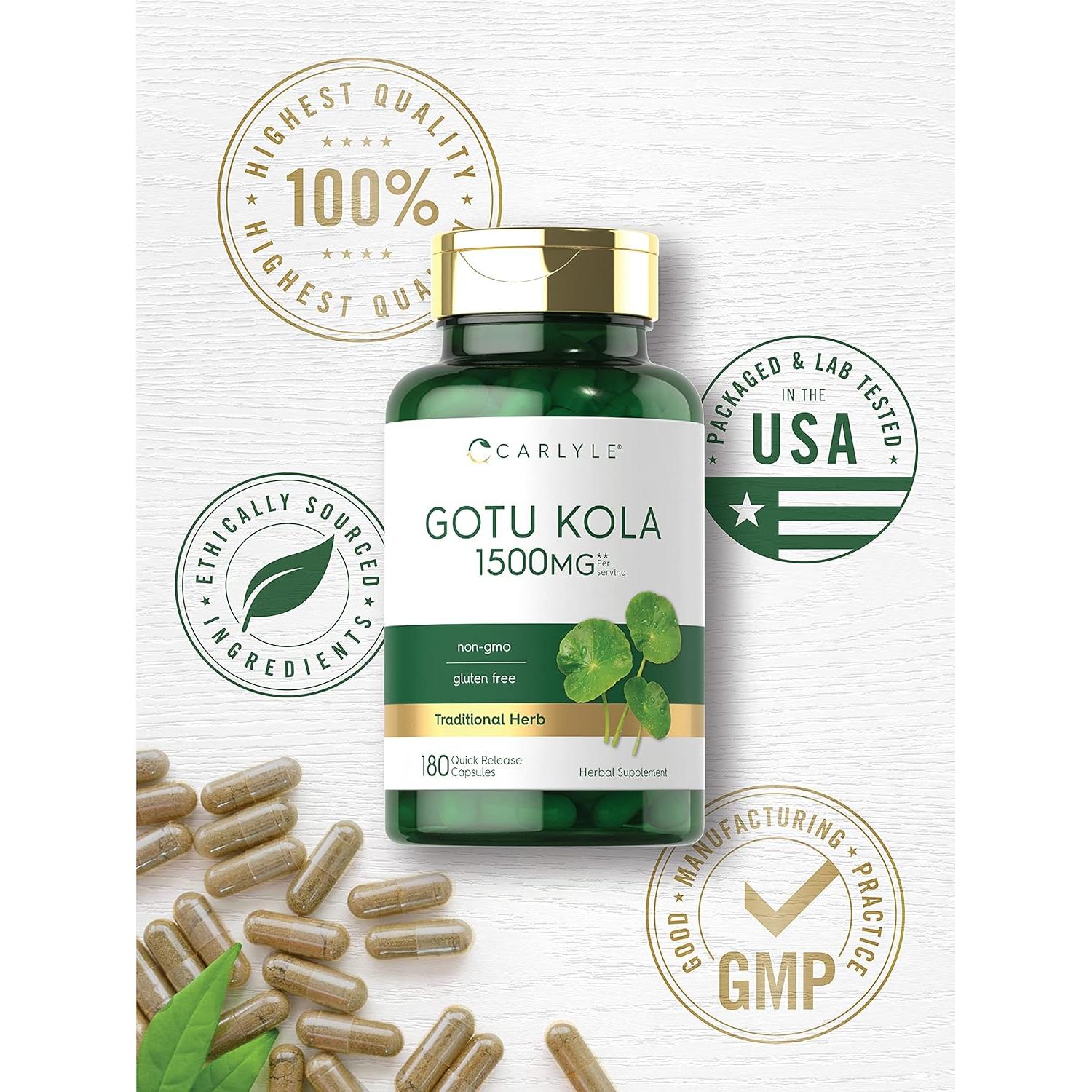 Cápsulas de Gotu Kola Carlyle 1500mg - 180 Unidades - Sin Gluten