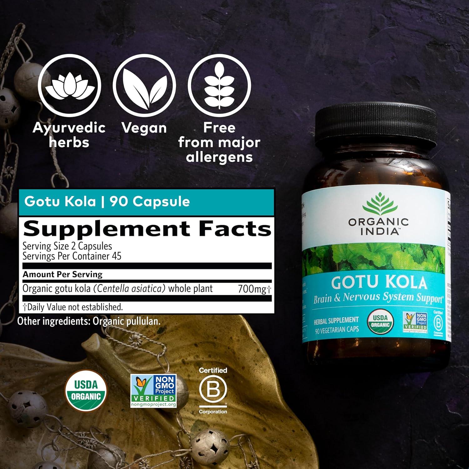 Suplemento Herbal Gotu Kola Organic India - 90 Cápsulas