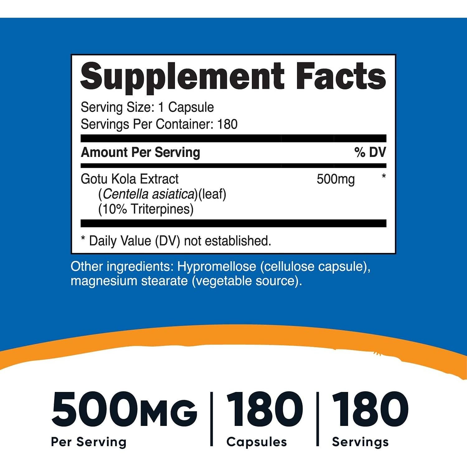 Nutricost Gotu Kola 500mg 180 Cápsulas Vegetarianas Sin Gluten