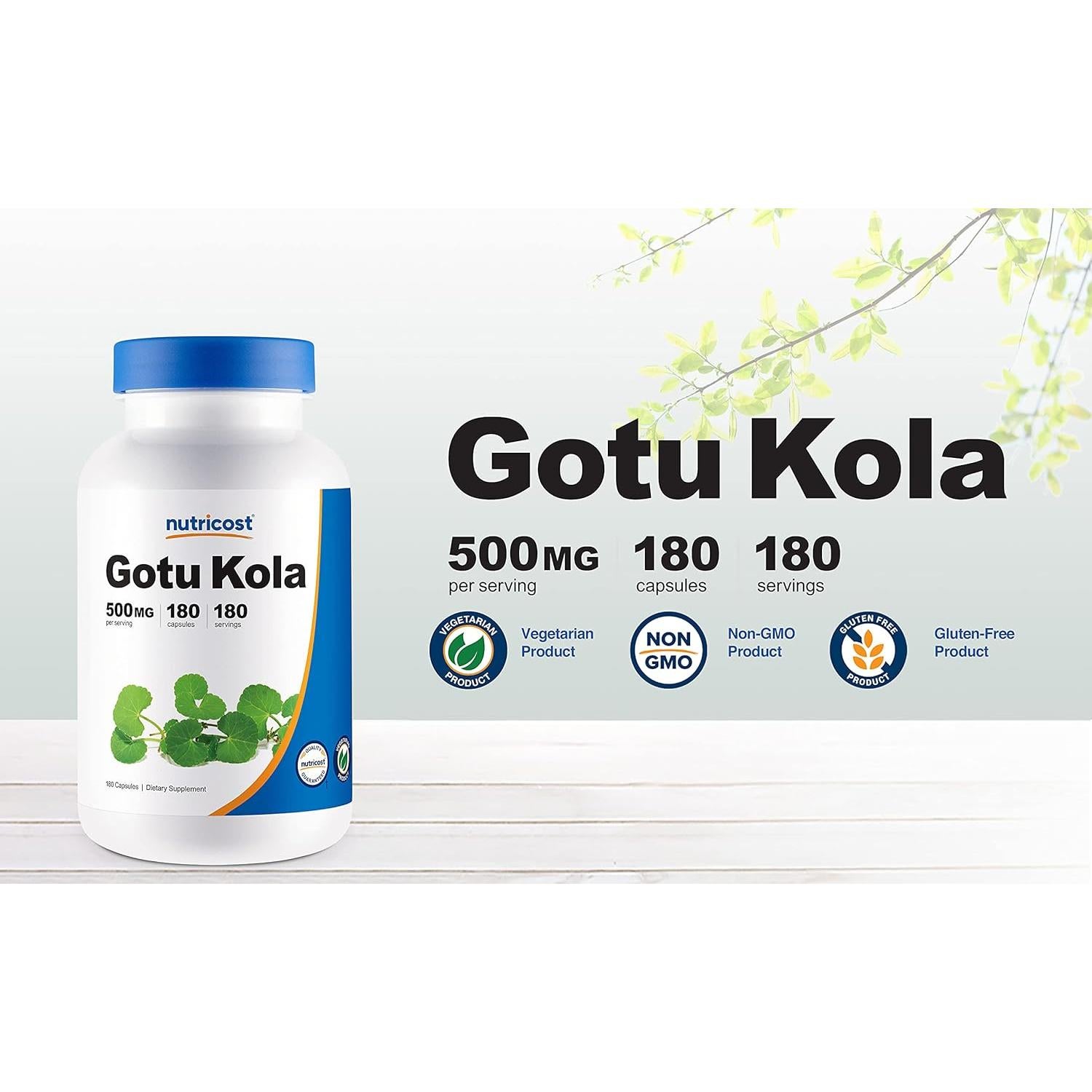 Nutricost Gotu Kola 500mg 180 Cápsulas Vegetarianas Sin Gluten