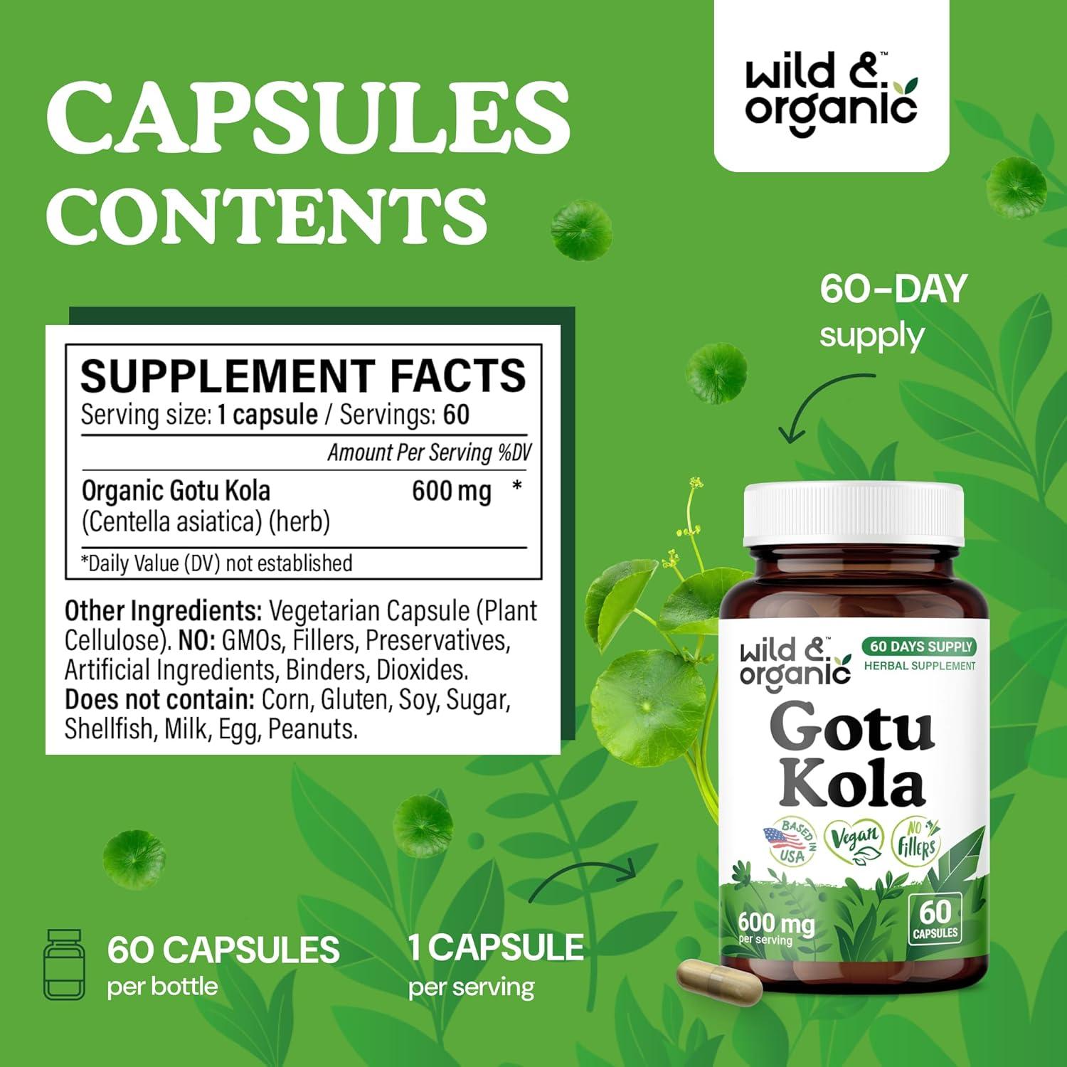 Cápsulas de Gotu Kola Silvestre y Orgánico 60 Caps - Apoyo Cerebral