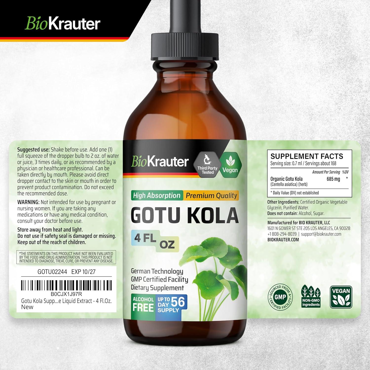 Tinctura de Gotu Kola Bio Krauter 118 ml - Vegana y Sin Alcohol