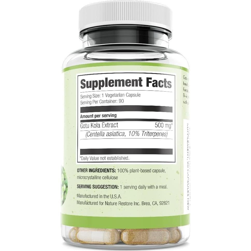 Suplemento Gotu Kola Nature Restore 500mg 90 Cápsulas Vegano