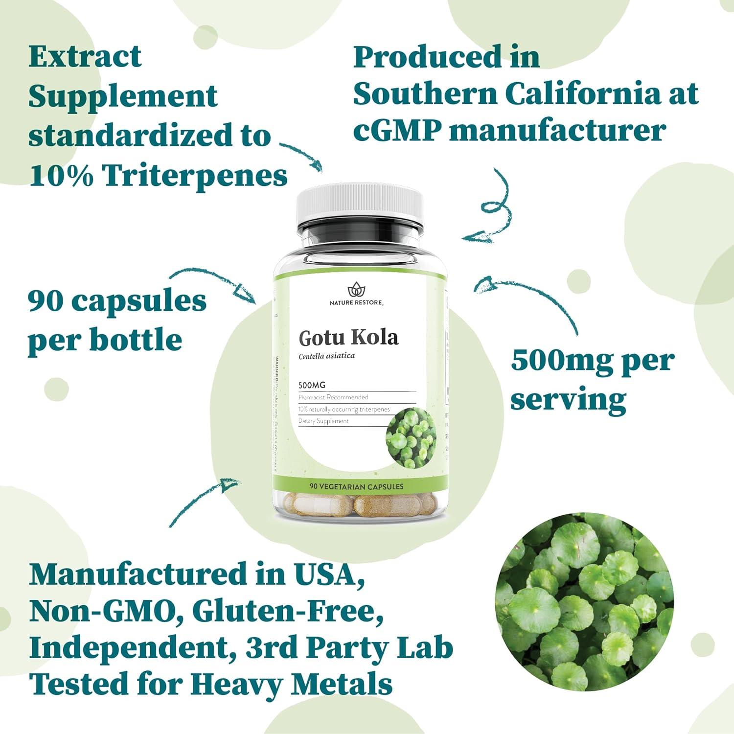 Suplemento Gotu Kola Nature Restore 500mg 90 Cápsulas Vegano