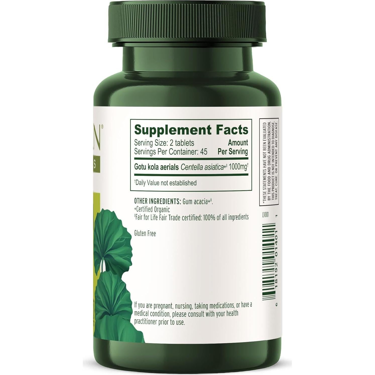 Suplemento Nootrópico Gotu Kola Banyan Botanicals 90 Tabletas