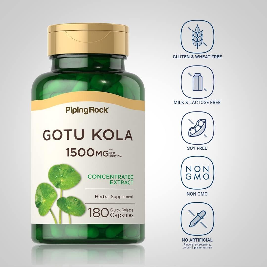 Cápsulas de Gotu Kola Piping Rock 1500mg 180 Unidades Suplemento