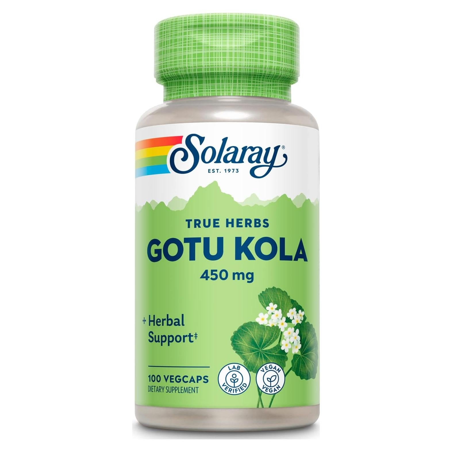 Suplemento Gotu Kola Solaray 450 mg | 100 VegCaps Vegano