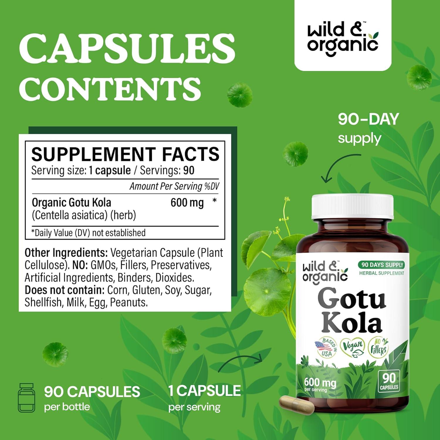 Cápsulas de Gotu Kola Silvestre y Orgánico 90 Caps - Suplemento Cerebral