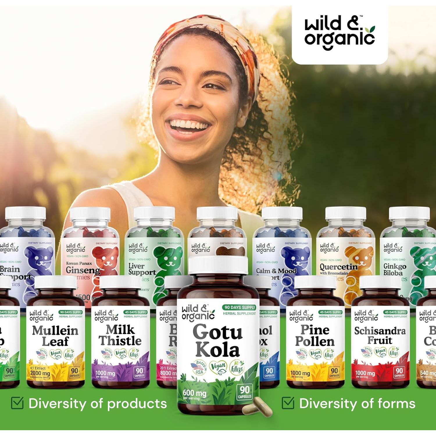 Cápsulas de Gotu Kola Silvestre y Orgánico 90 Caps - Suplemento Cerebral