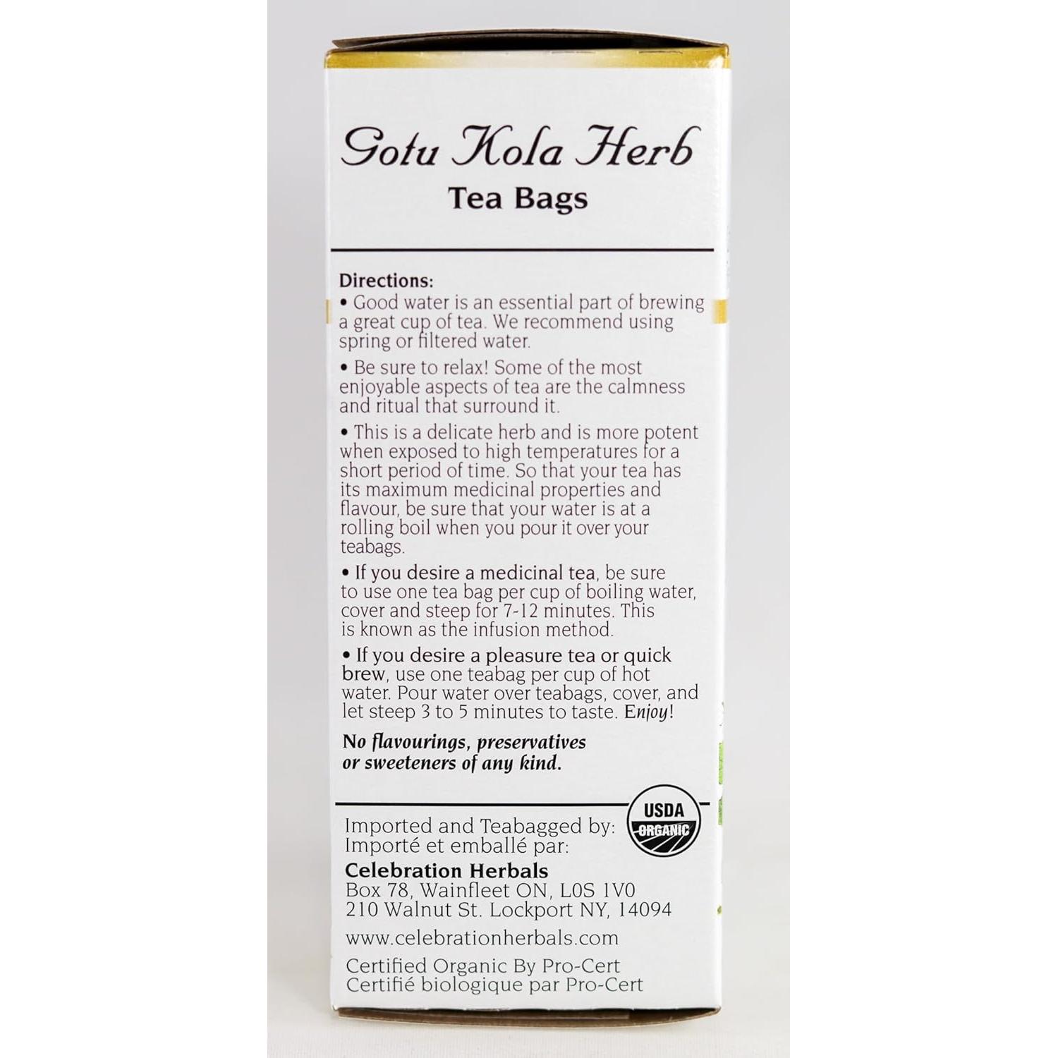 Té de Gotu Kola Orgánico Celebration Herbals 24 Bolsitas