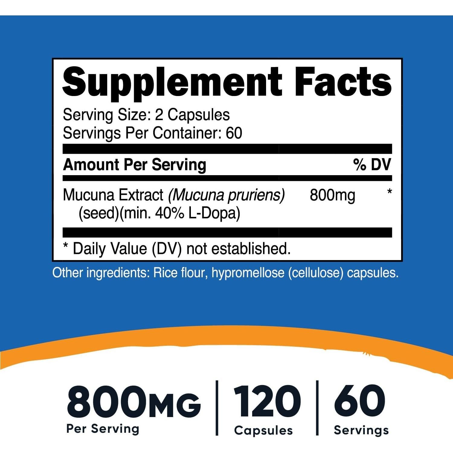 Nutricost Mucuna Pruriens 400mg - 120 Cápsulas Vegetales