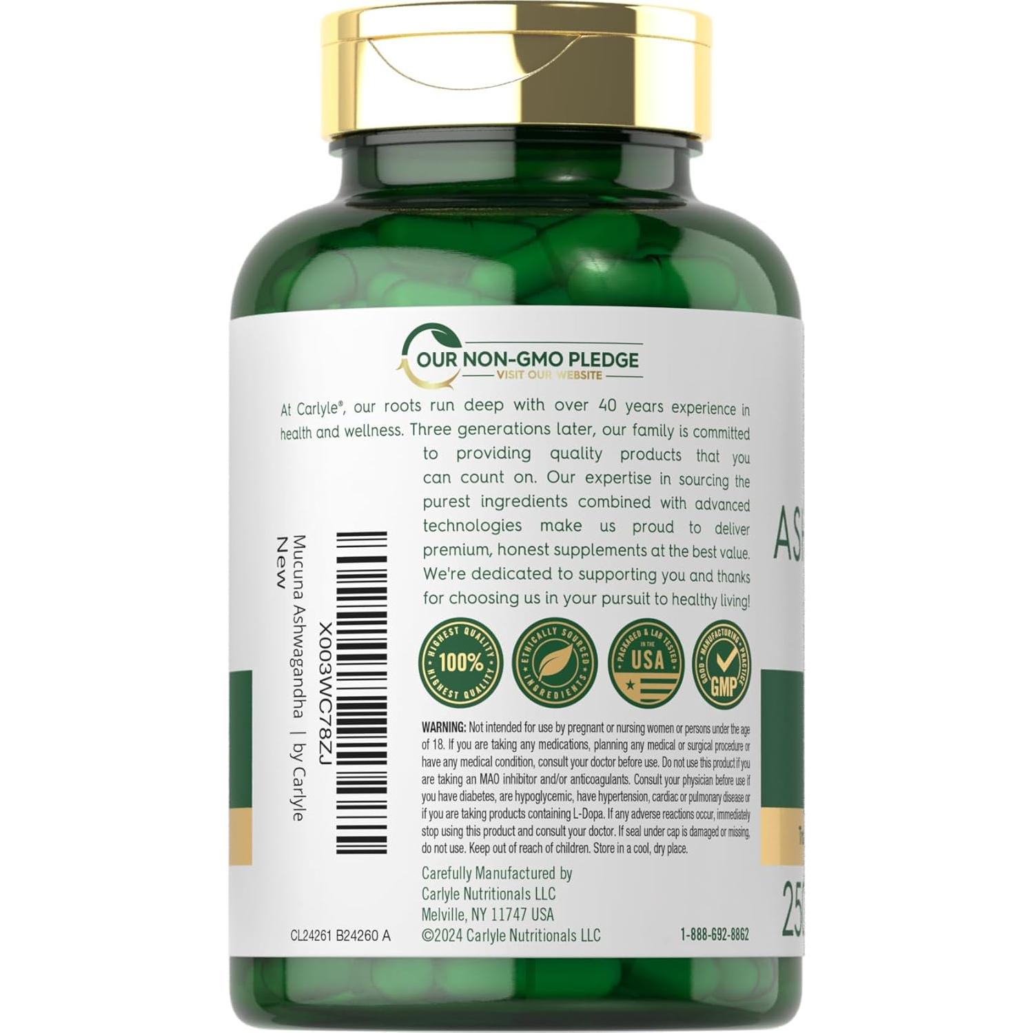 Cápsulas de Mucuna Pruriens y Ashwagandha Carlyle 3000mg