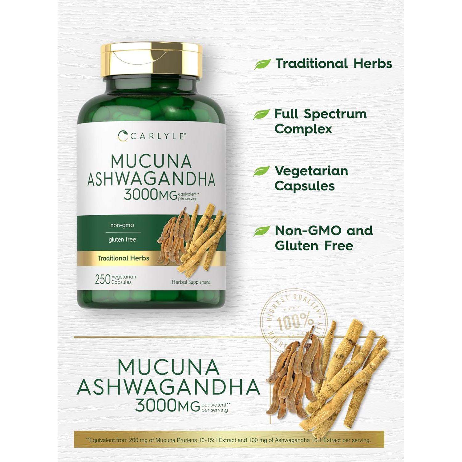 Cápsulas de Mucuna Pruriens y Ashwagandha Carlyle 3000mg