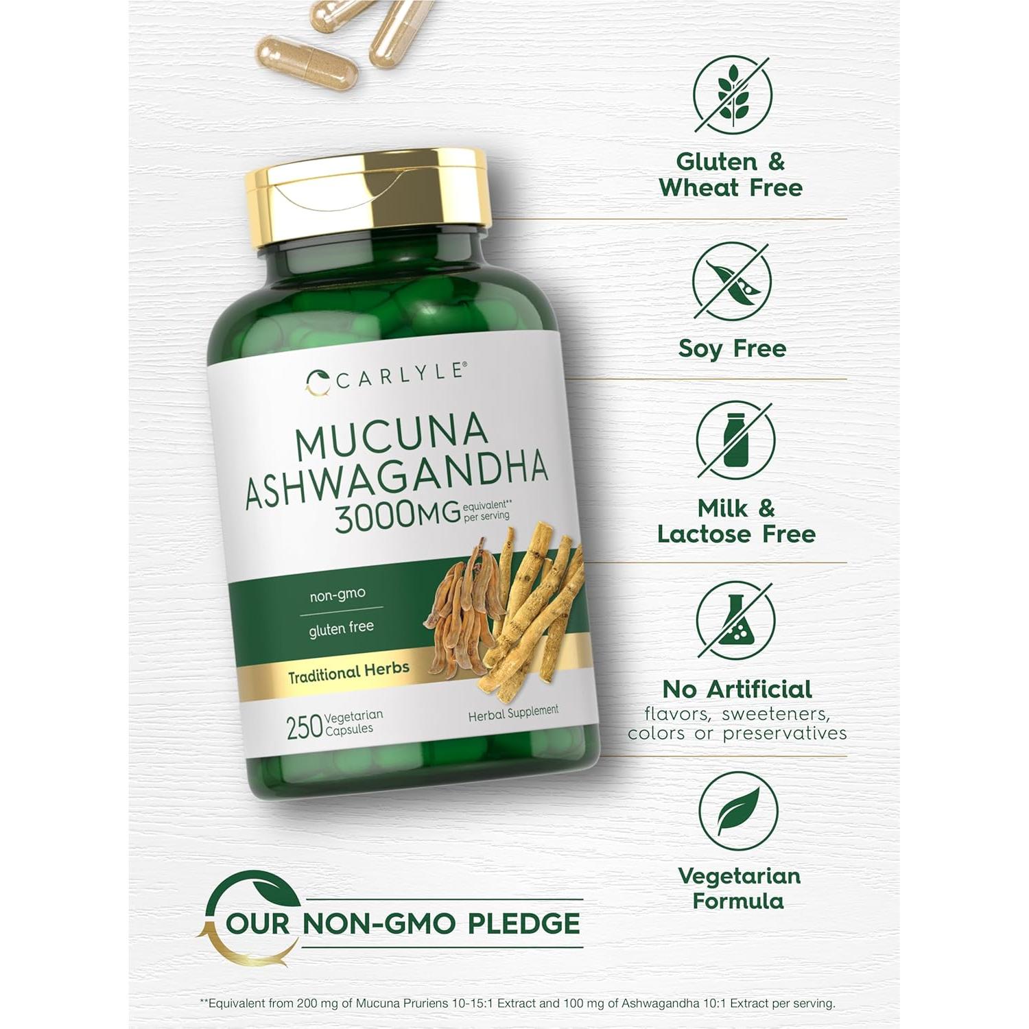 Cápsulas de Mucuna Pruriens y Ashwagandha Carlyle 3000mg