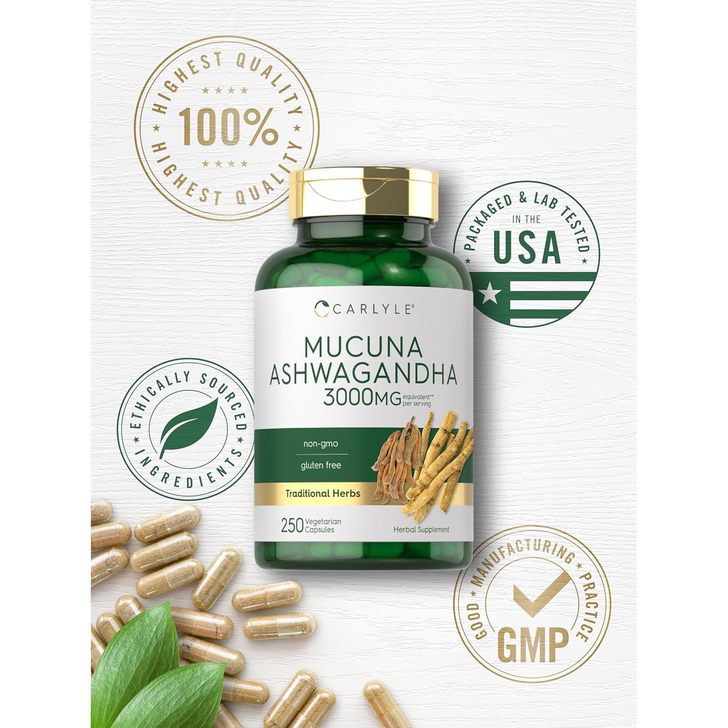 Cápsulas de Mucuna Pruriens y Ashwagandha Carlyle 3000mg