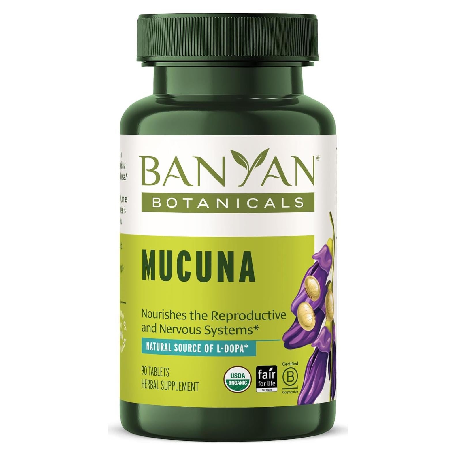 Tabletas de Mucuna Pruriens Banyan Botanicals - 90 Unidades - Energizante y Apoyo Nervioso