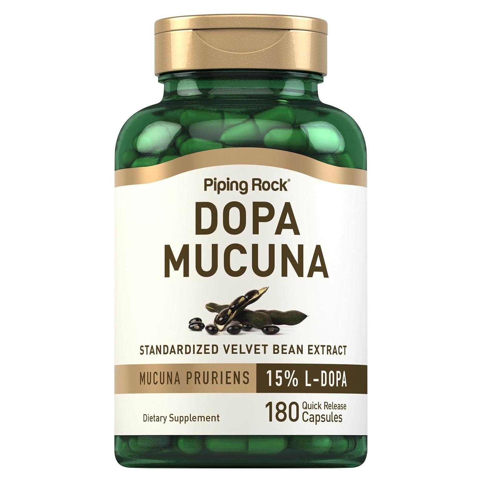 Cápsulas DOPA Mucuna Piping Rock 180 Unidades 15% L-DOPA