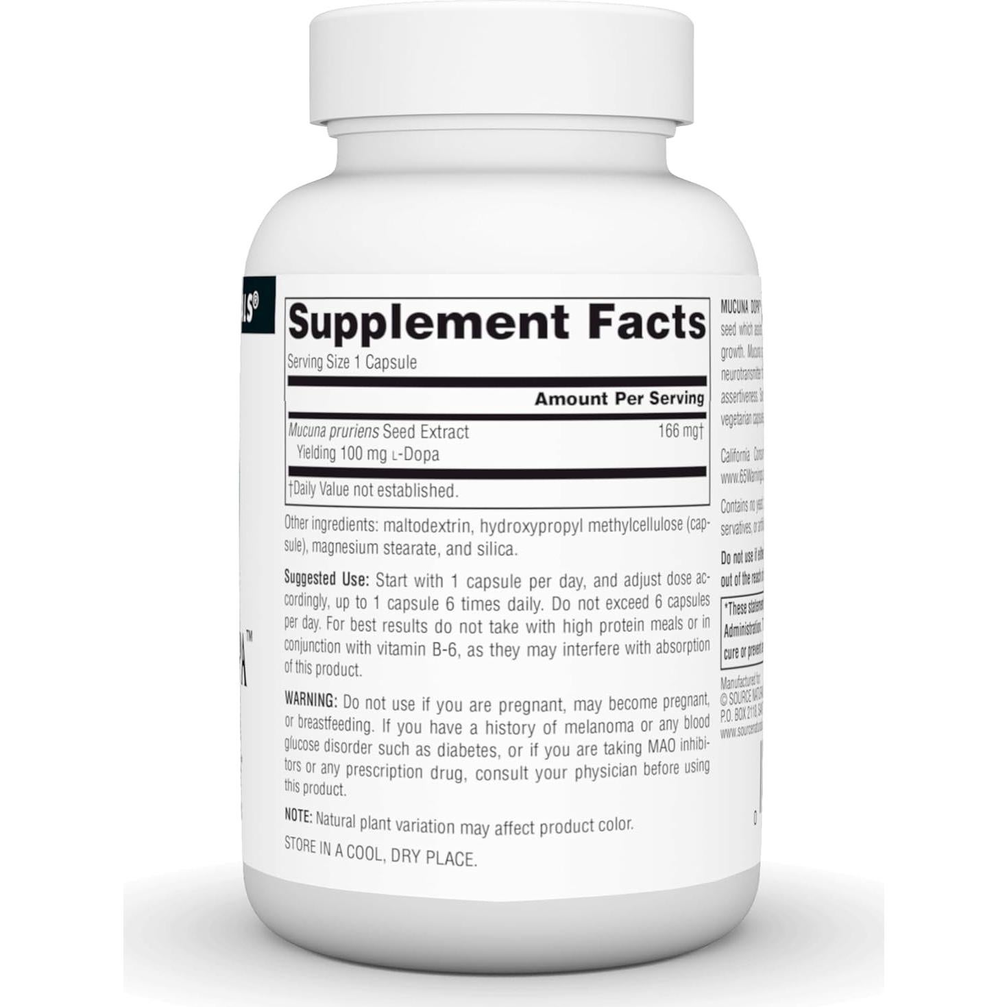 Suplemento Mucuna Dopa Source Naturals 100 mg - 120 Cápsulas