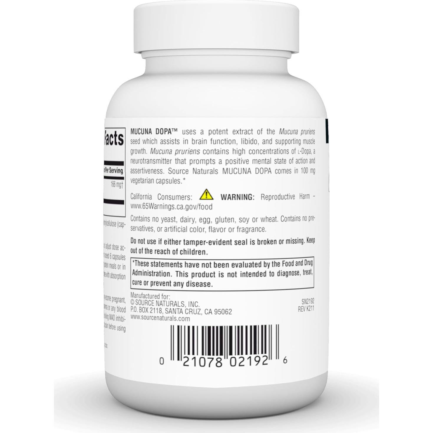 Suplemento Mucuna Dopa Source Naturals 100 mg - 120 Cápsulas