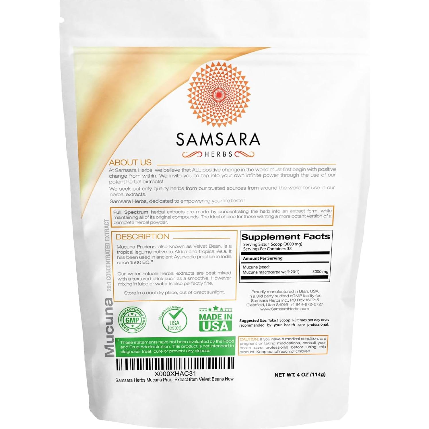 Mucuna Pruriens 113g - Extracto en polvo Samsara Herbs