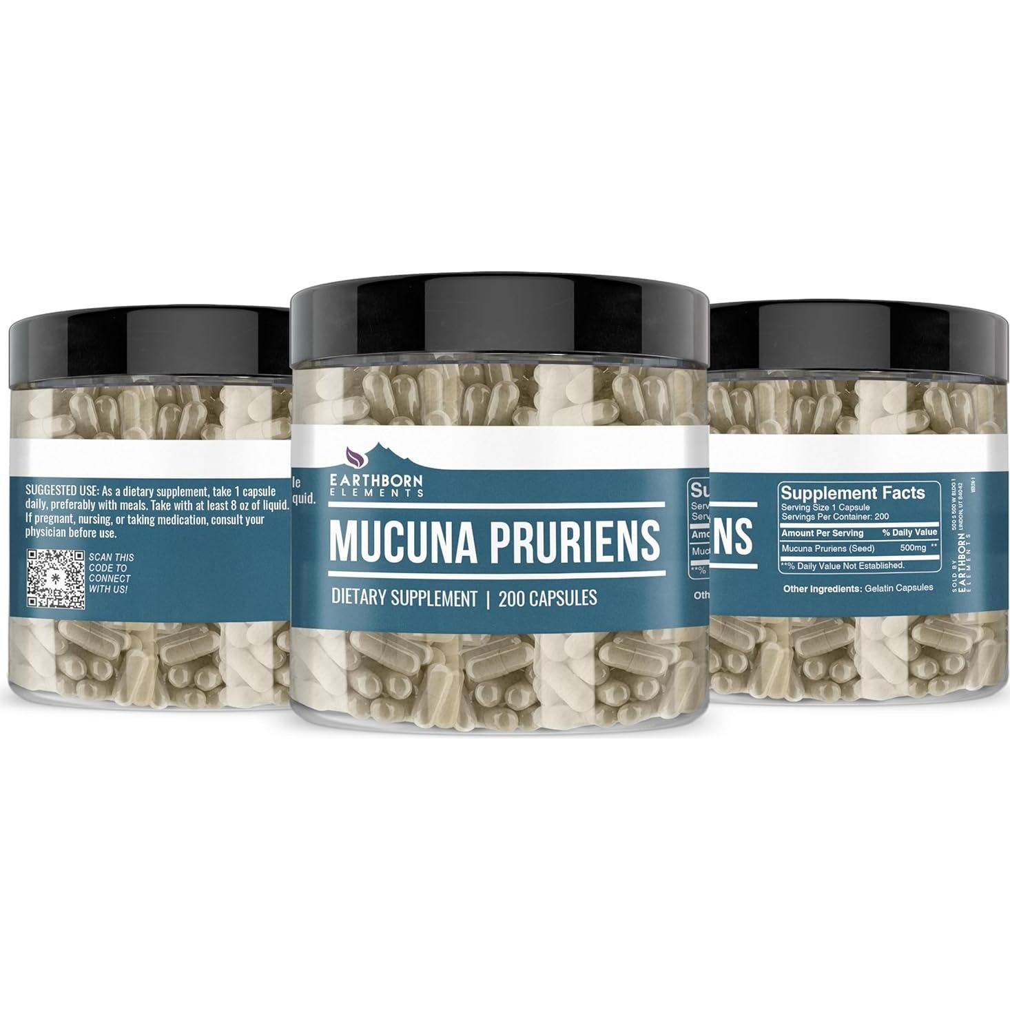 Extracto de Mucuna Pruriens Earthborn Elements 200 Cápsulas