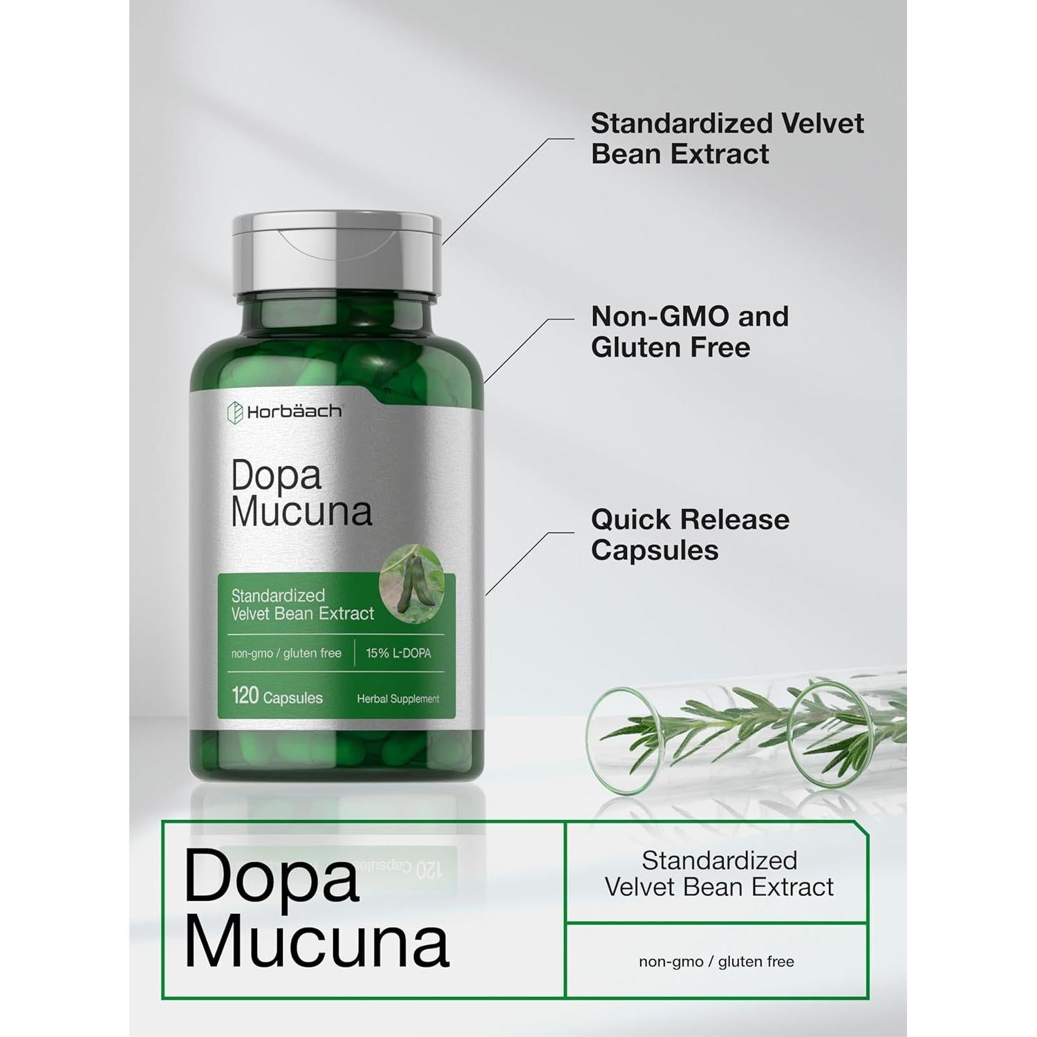 Suplemento Dopa Mucuna Horbäch 120 Cápsulas 15% L-Dopa