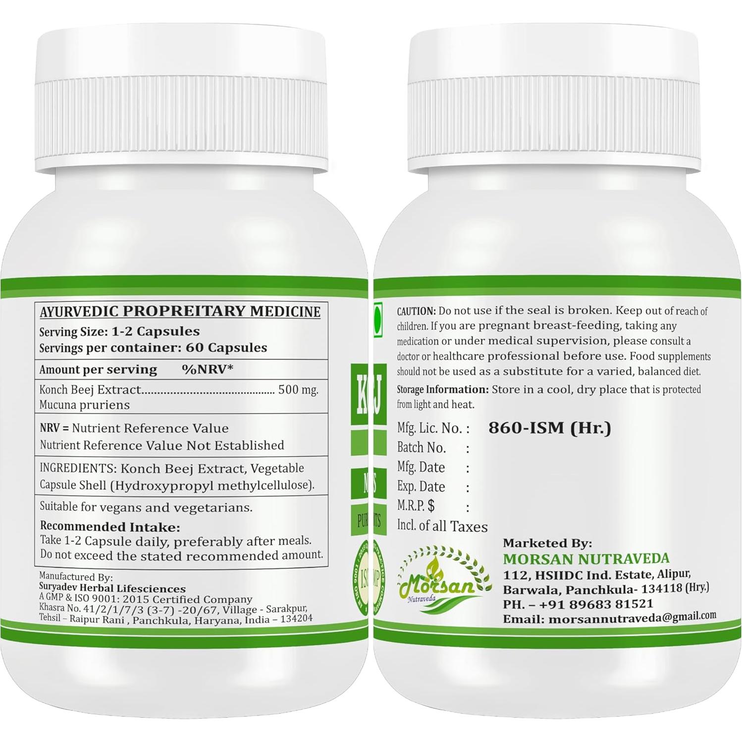 Cápsulas de Mucuna Pruriens Morsan Nutraveda 60 Veganas 500 mg