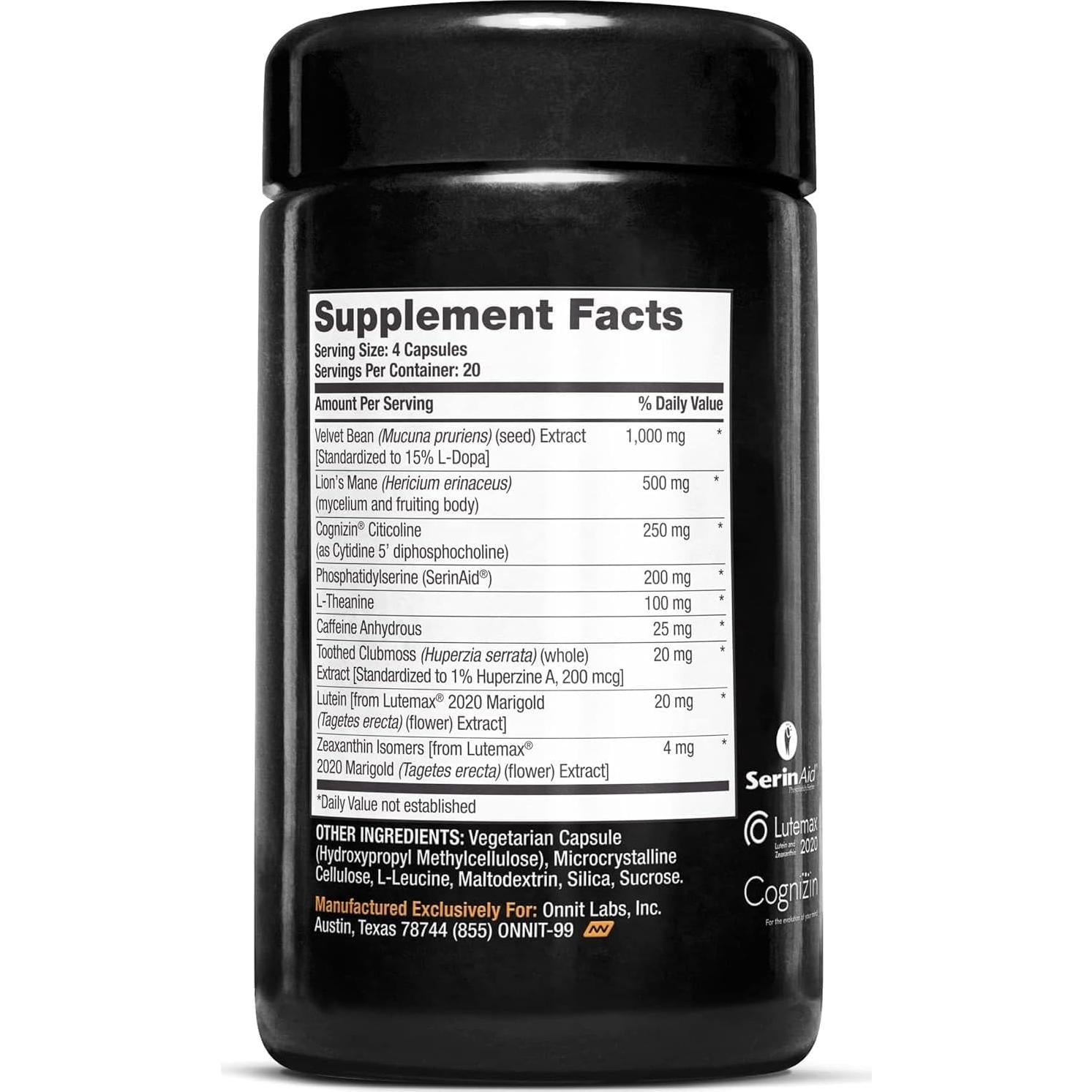 Suplemento Nootrópico ONNIT Alpha Brain Etiqueta Negra 80 Cápsulas