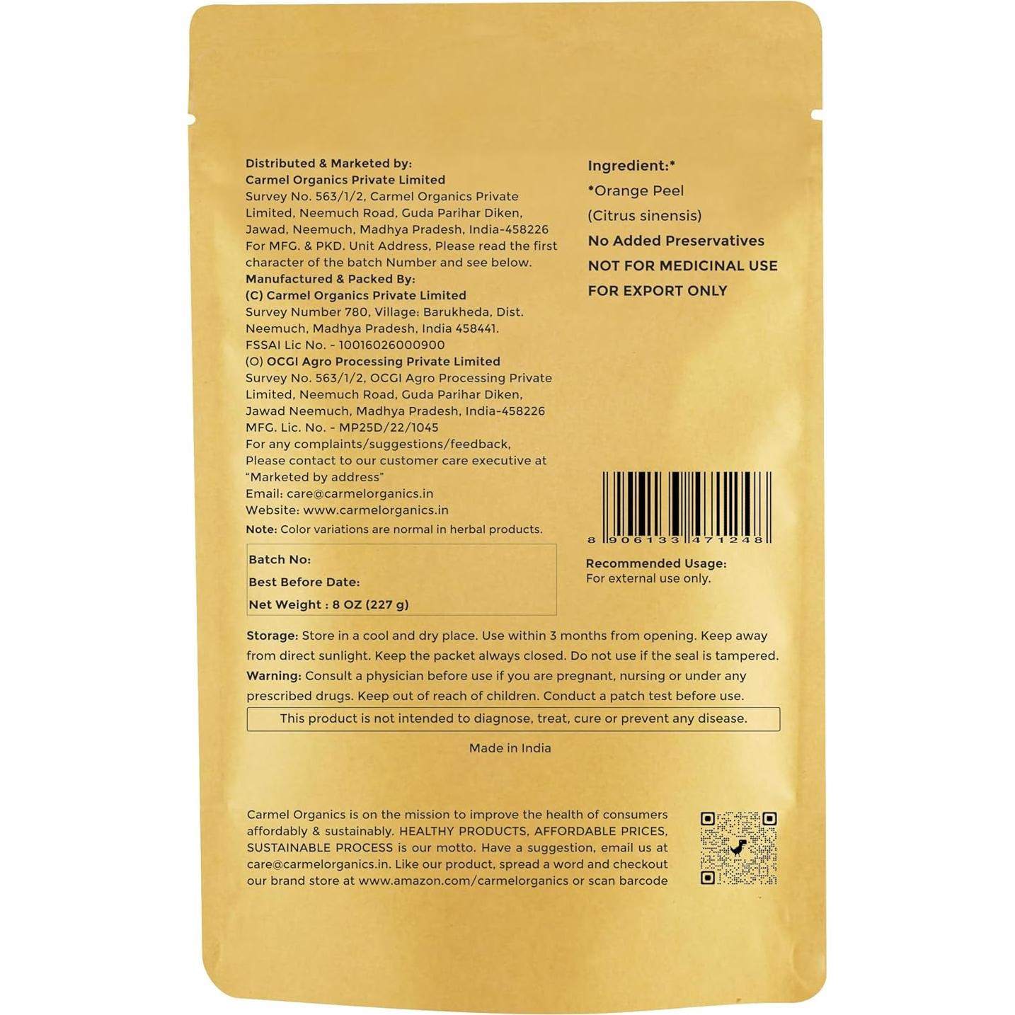 Polvo de Cáscara de Naranja 227g Carmel Organics Natural