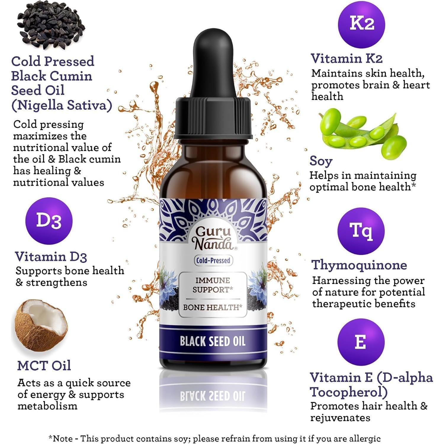 Aceite de Semilla Negra GuruNanda 59 ml - Vitamina D3 y K2