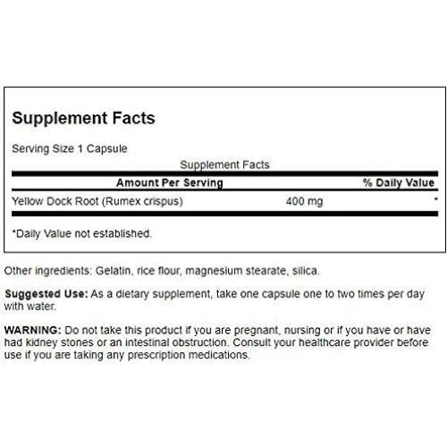 Suplemento Herbal Raíz de Dock Amarillo Swanson 400 mg 60 Cápsulas