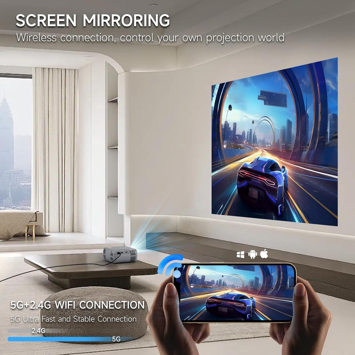 Mini Proyector Ohdil Wifi Gris 1080P Portátil 170"