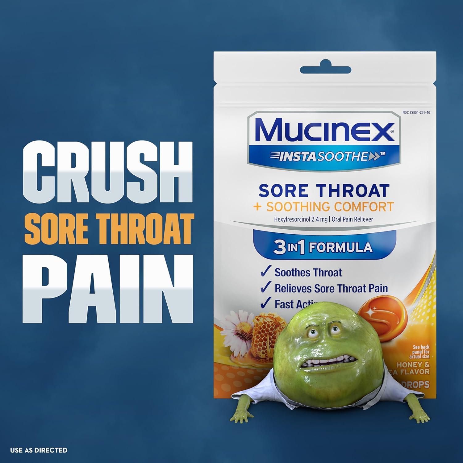 Gotas Mucinex Instasoothe Alivio Garganta Sore Miel 40 ct