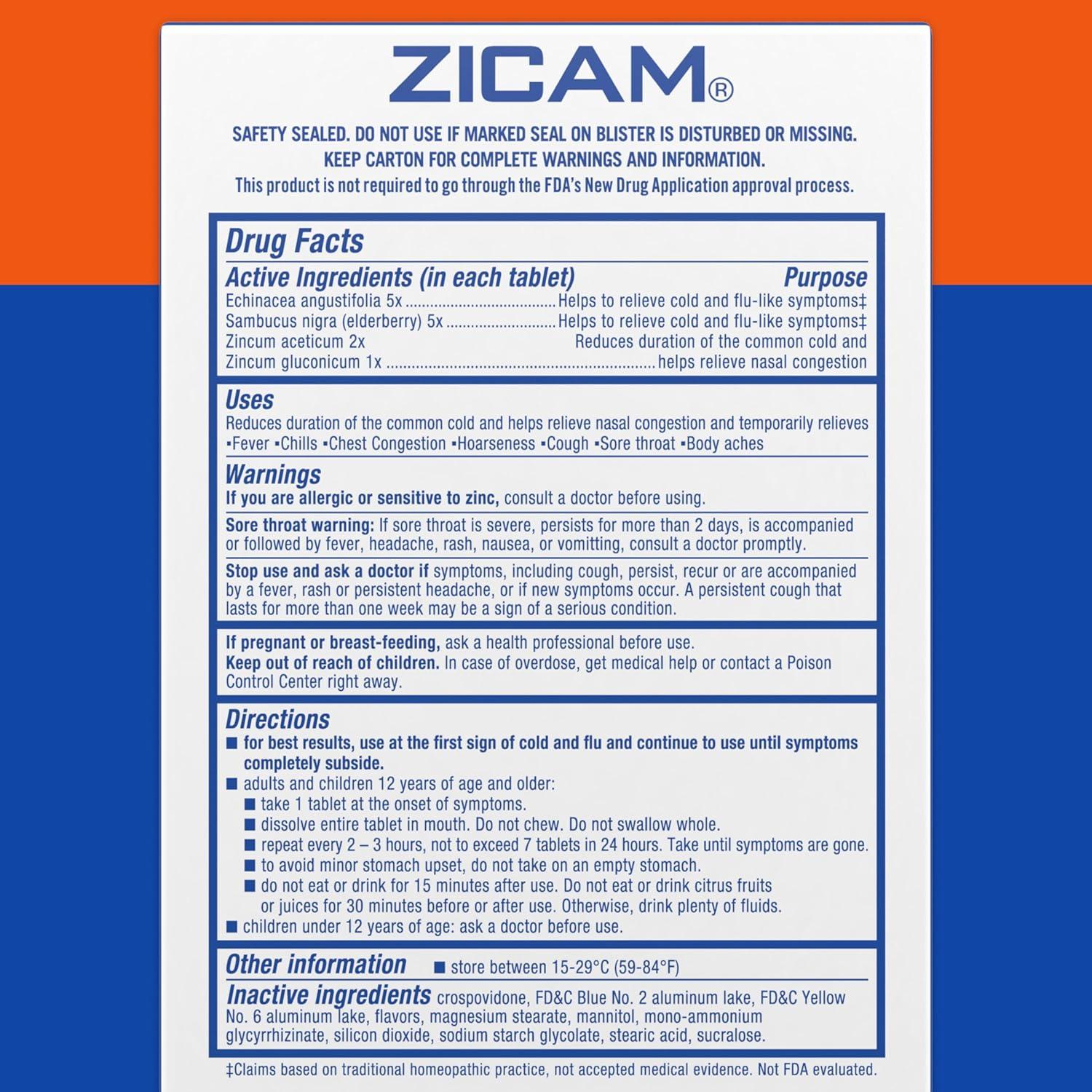 Zicam Resfriado y Gripe Homeopático con Equinácea y Zinc, 20 Tabletas
