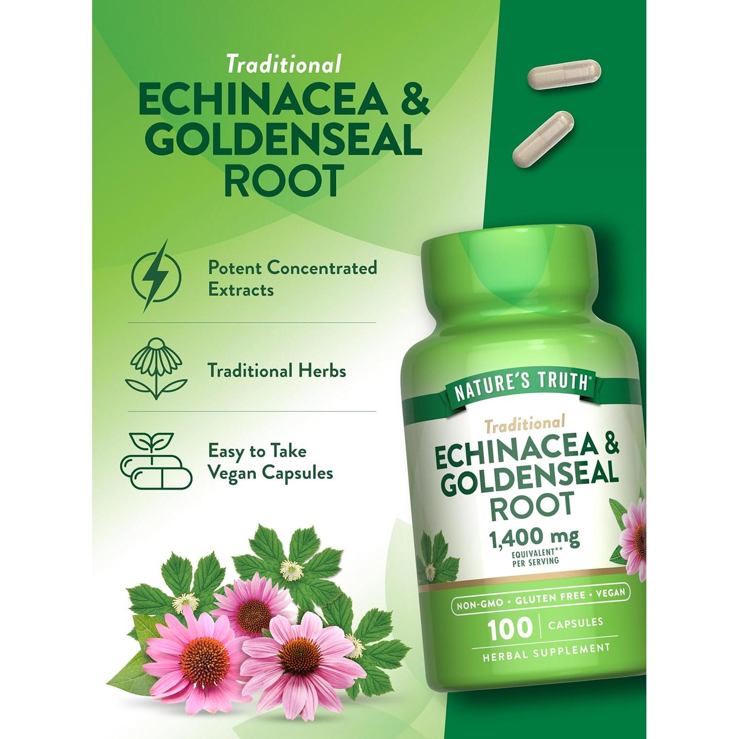 Cápsulas Echinacea y Goldenseal La Verdad de la Naturaleza 1400mg