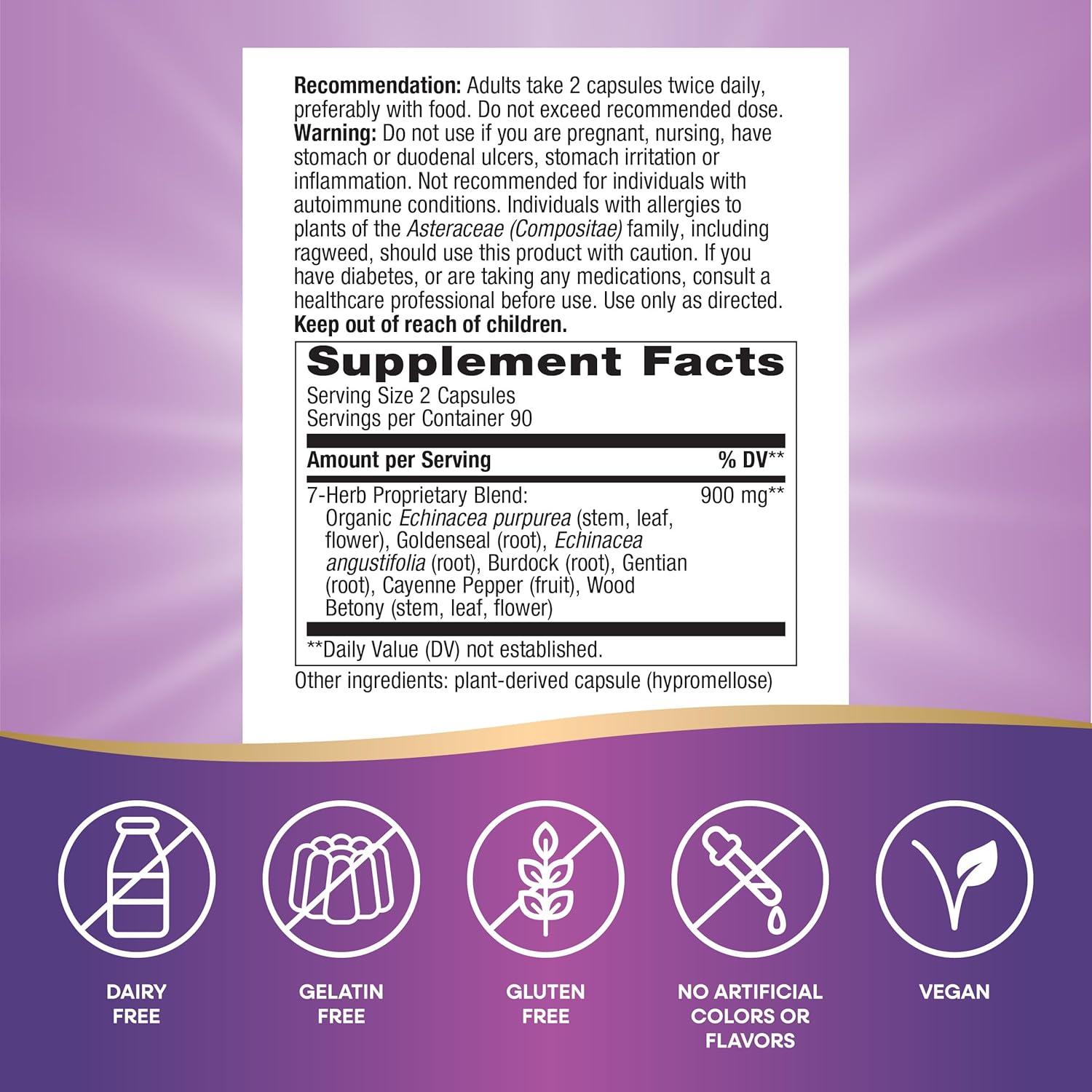 Echinacea Goldenseal Nature's Way 180 Cápsulas Veganas 900 mg