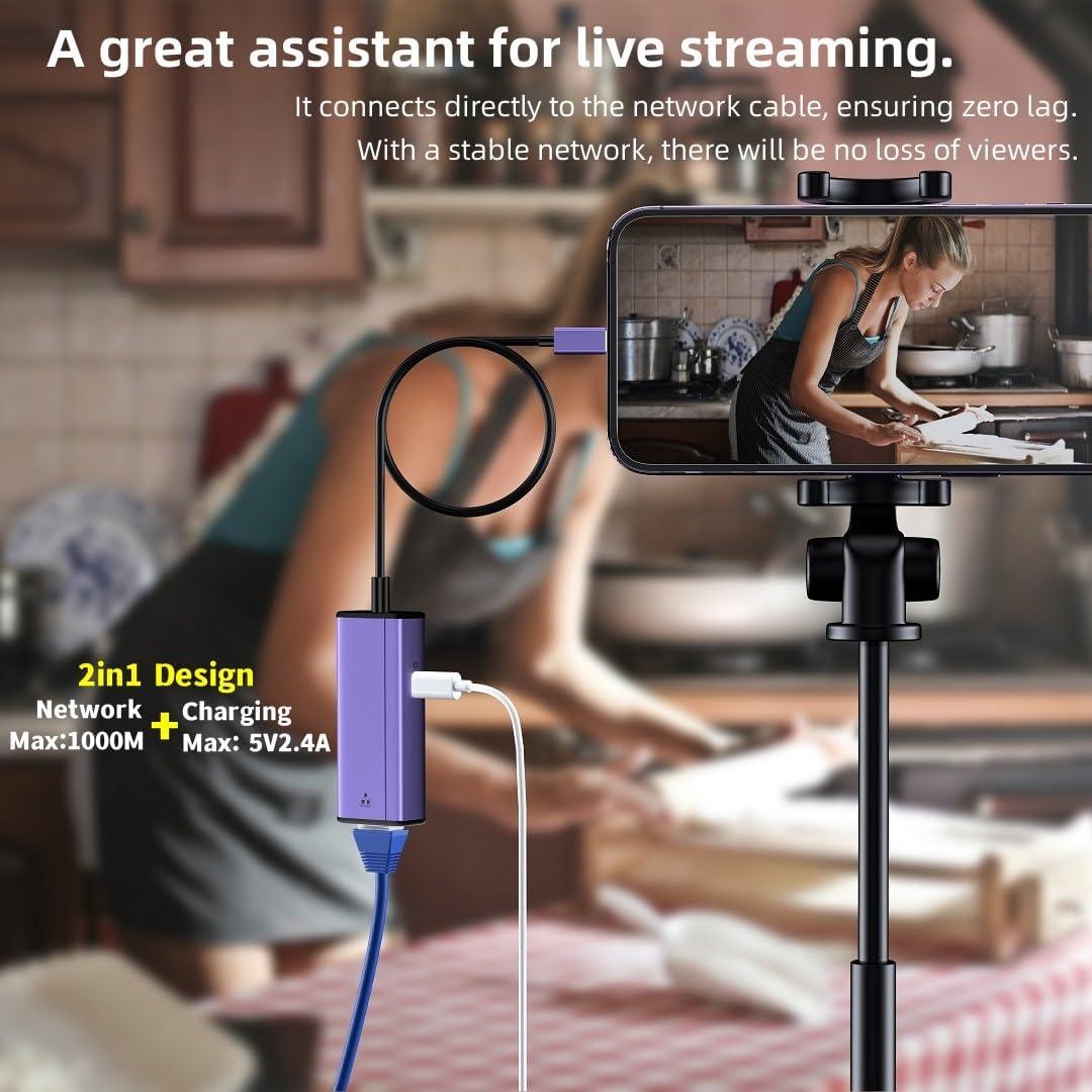 Adaptador Lightning a Ethernet Sunshot 2 en 1 RJ45 50 cm