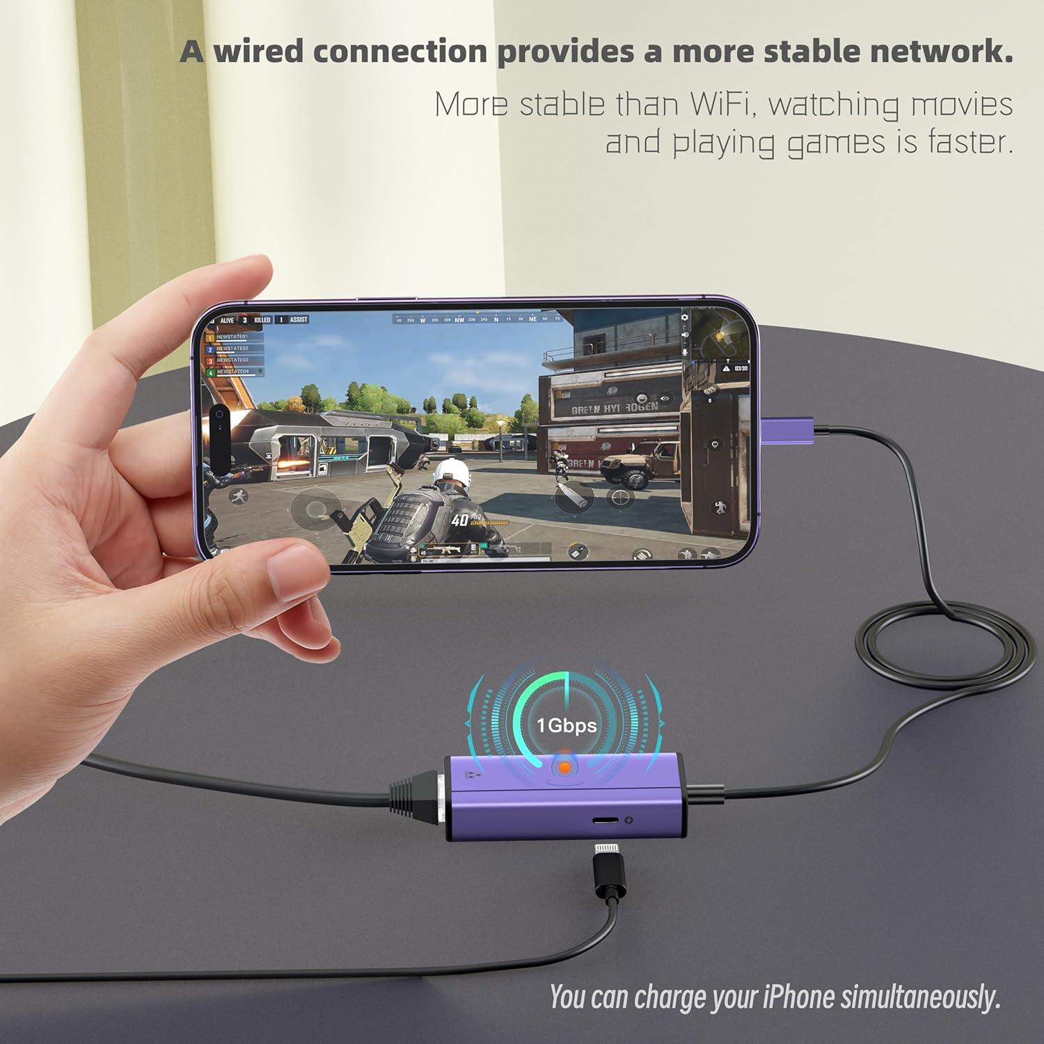 Adaptador Lightning a Ethernet Sunshot 2 en 1 RJ45 50 cm