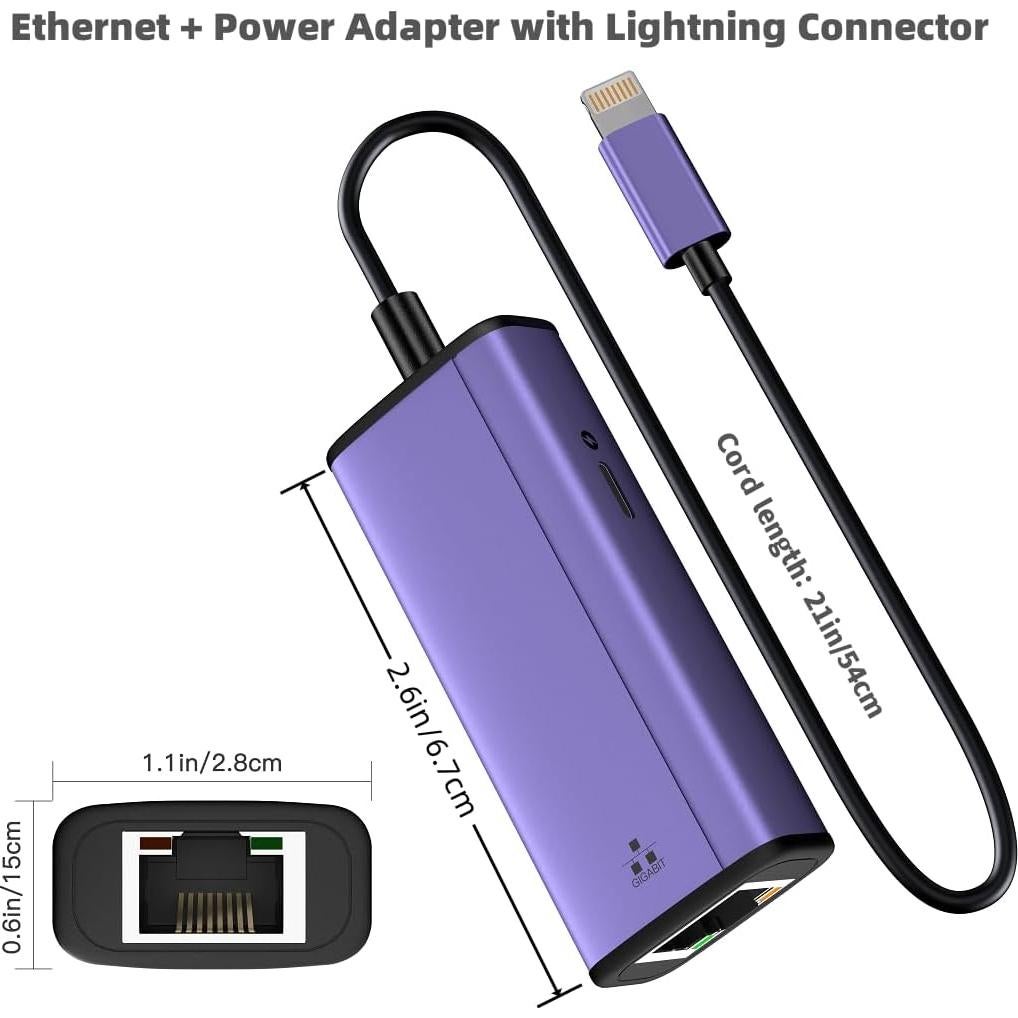 Adaptador Lightning a Ethernet Sunshot 2 en 1 RJ45 50 cm