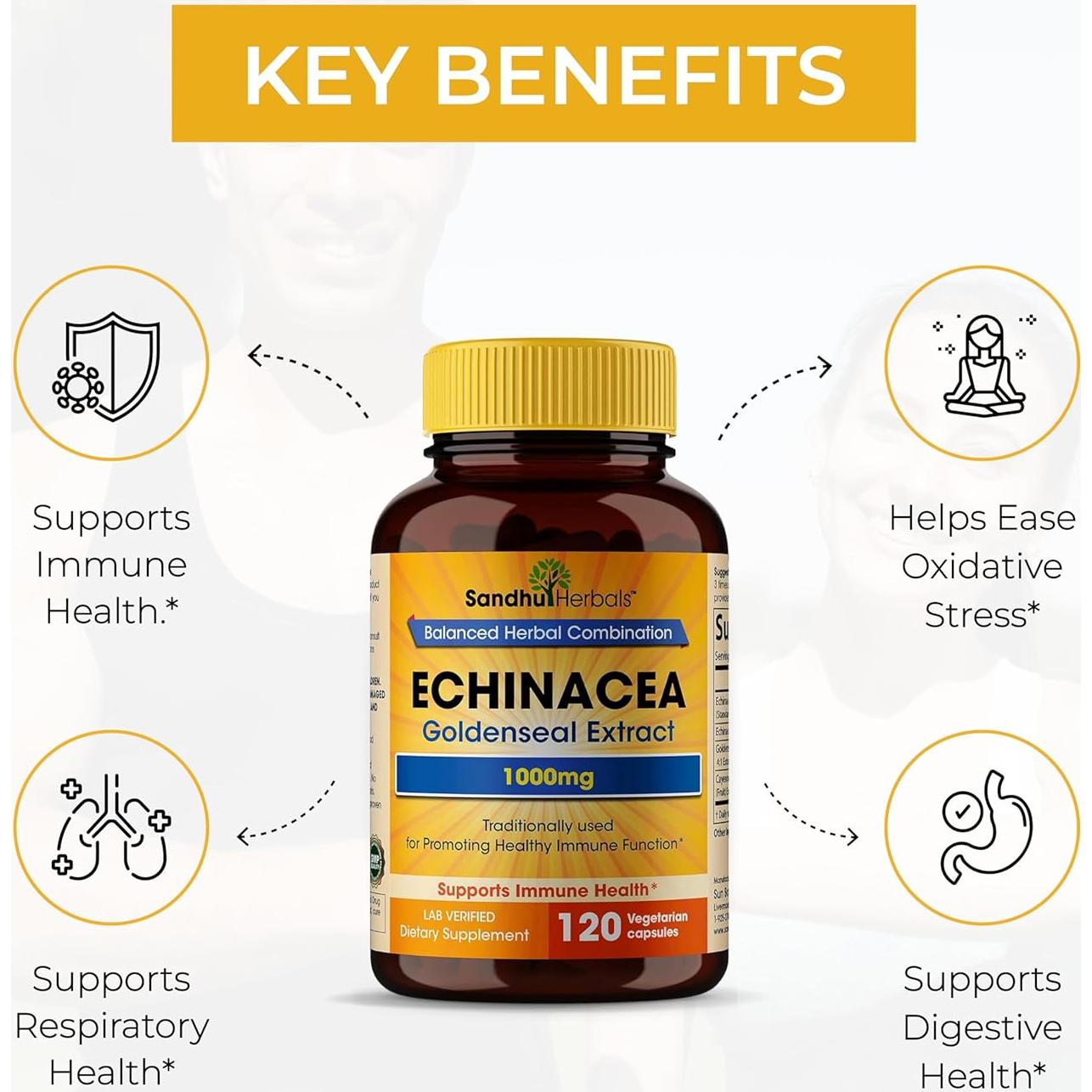 Echinacea Goldenseal 1000 mg Sandhu Herbals 120 Cápsulas