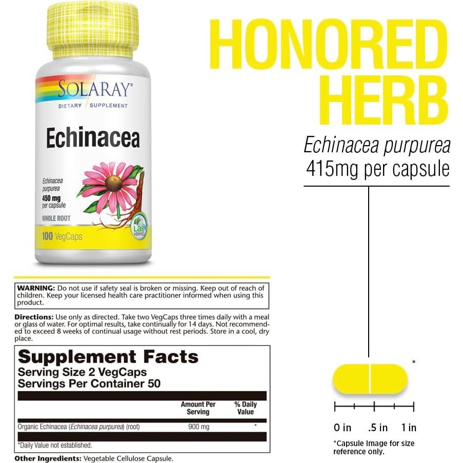 Suplemento Inmunológico Solaray Raíz de Equinácea 415 mg 100ct