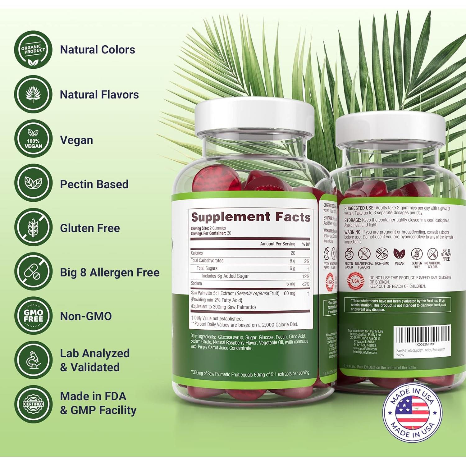 Gominolas de Palmetto Sostenible Purify Life 300mg - Suplemento DHT
