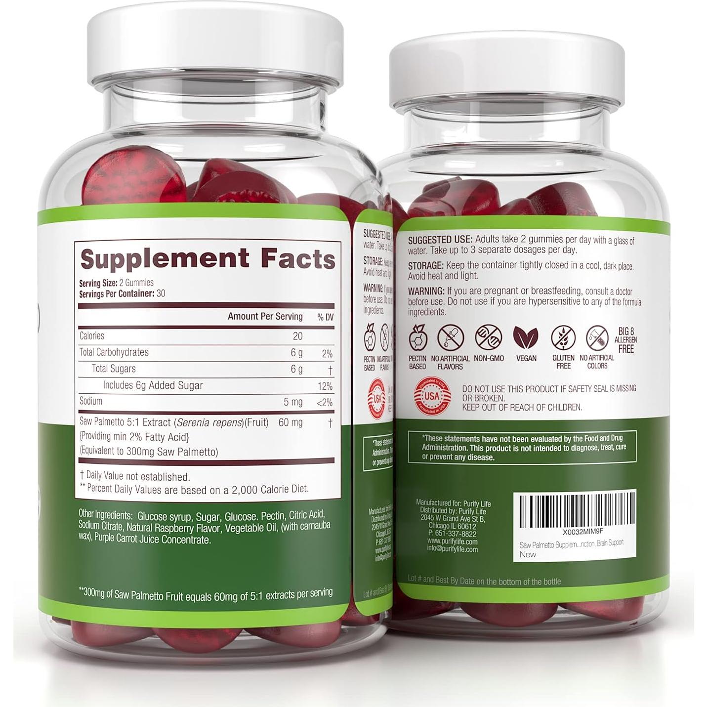 Gominolas de Palmetto Sostenible Purify Life 300mg - Suplemento DHT