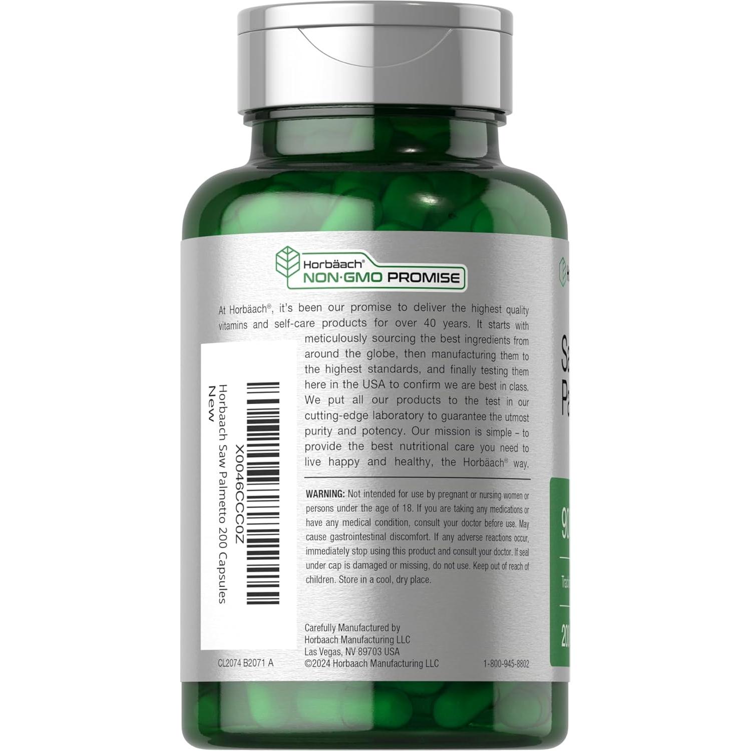 Extracto de Saw Palmetto Horbaach 900mg 200 Cápsulas Sin OGM